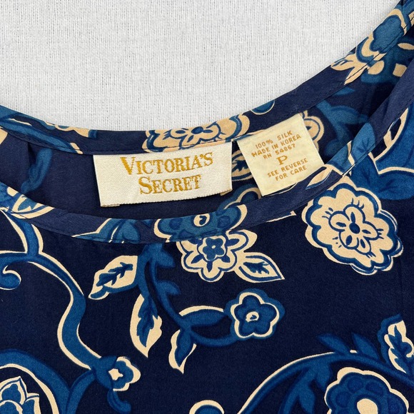 VINTAGE VICTORIAS SECRET Gold Label Shirt Womens XS Blue Silk Cami Tank Floral - Picture 8 of 8